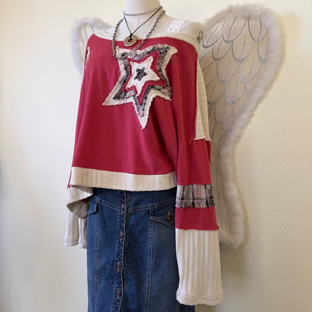 Indie Grunge Oversized Patchwork Star Distressed … - image 2